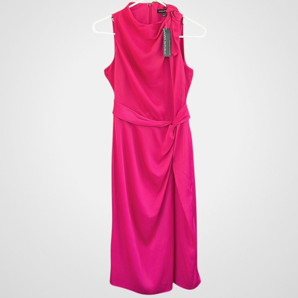 NWT Banana Republic Tie Neck Sleeveless Sheath Midi Dress Fuchsia size 0